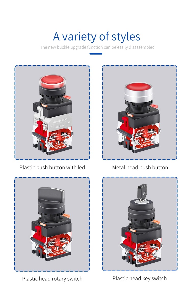 China Hban La38-11 Push Button Switch Waterproof IP65 1no1nc High Current 10A Key Lock