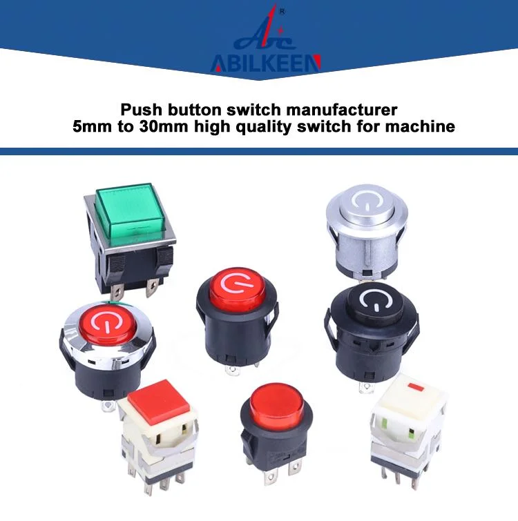 Factory High Quality on-off Latching Push Button Switch 10mm Sliver Head 1A 250VAC Plastic Push Button Switch