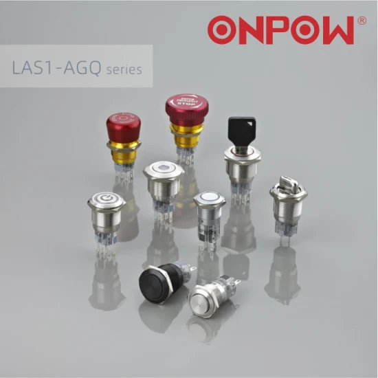 Onpow 19mm ステンレス鋼照光式 SPDT 押しボタン スイッチ (LAS1-AGQ シリーズ) (UL、CE、CCC、RoHS、REACH)