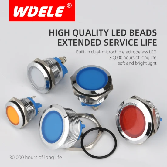 Wdele 25mm 金属フラットヘッド防水産業機械 LED インジケータ 24V