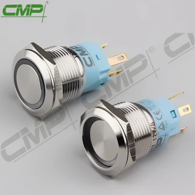 CMP 金属オンオフ ラッチ付き RGB または 2 色照光式押しボタン スイッチ