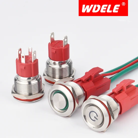 DC 12V LED モメンタリ 16mm Wdele 防水金属押しボタン スイッチ